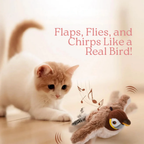 Flapping bird toy chirping beside a cat
