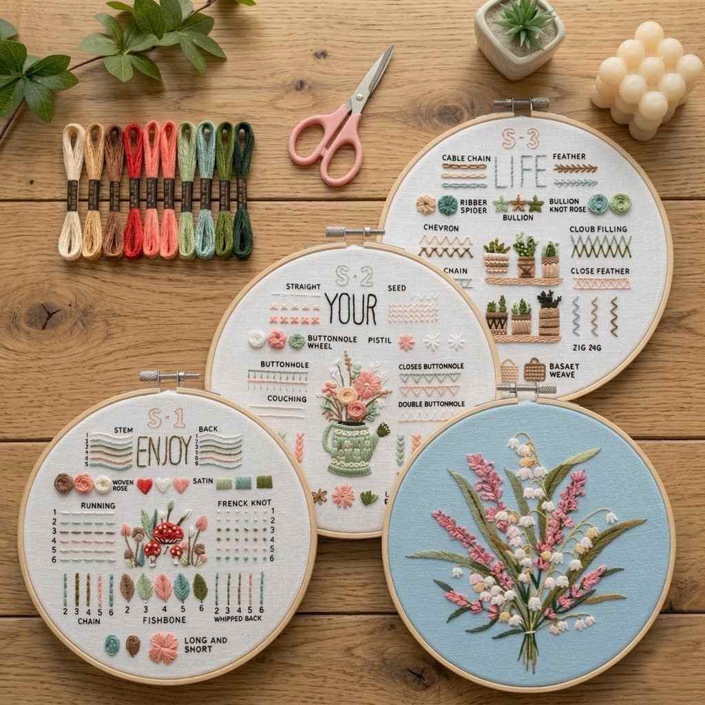 Flowers style embroidery kit